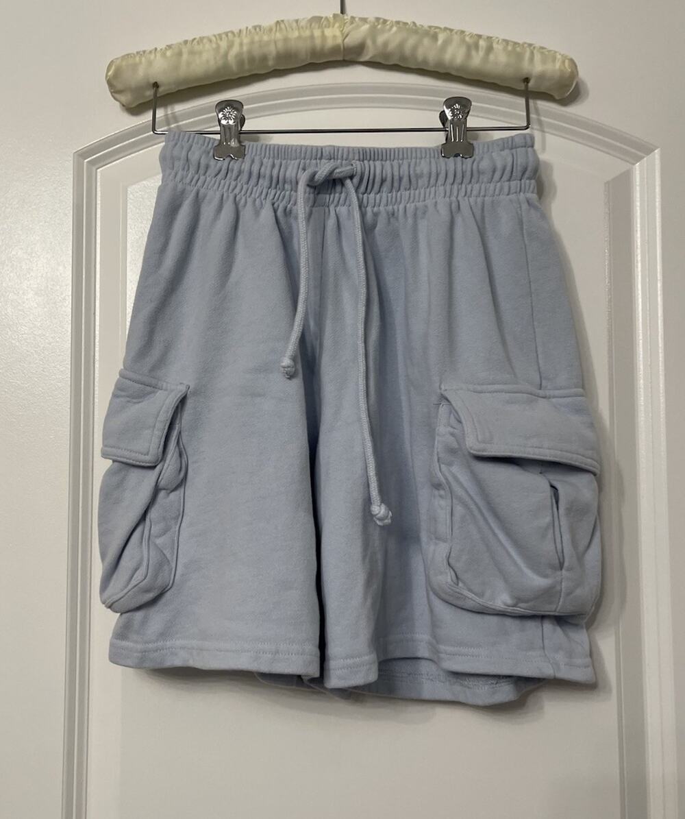Garage Women's Cargo Sweat Shorts High Waist Utility Streetwear Size M Baby Blue
